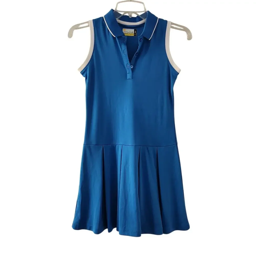 Nicklaus Girls Polo Dress Medium 10-12 Kids Blue Pleated Dress Preppy Sleeveless